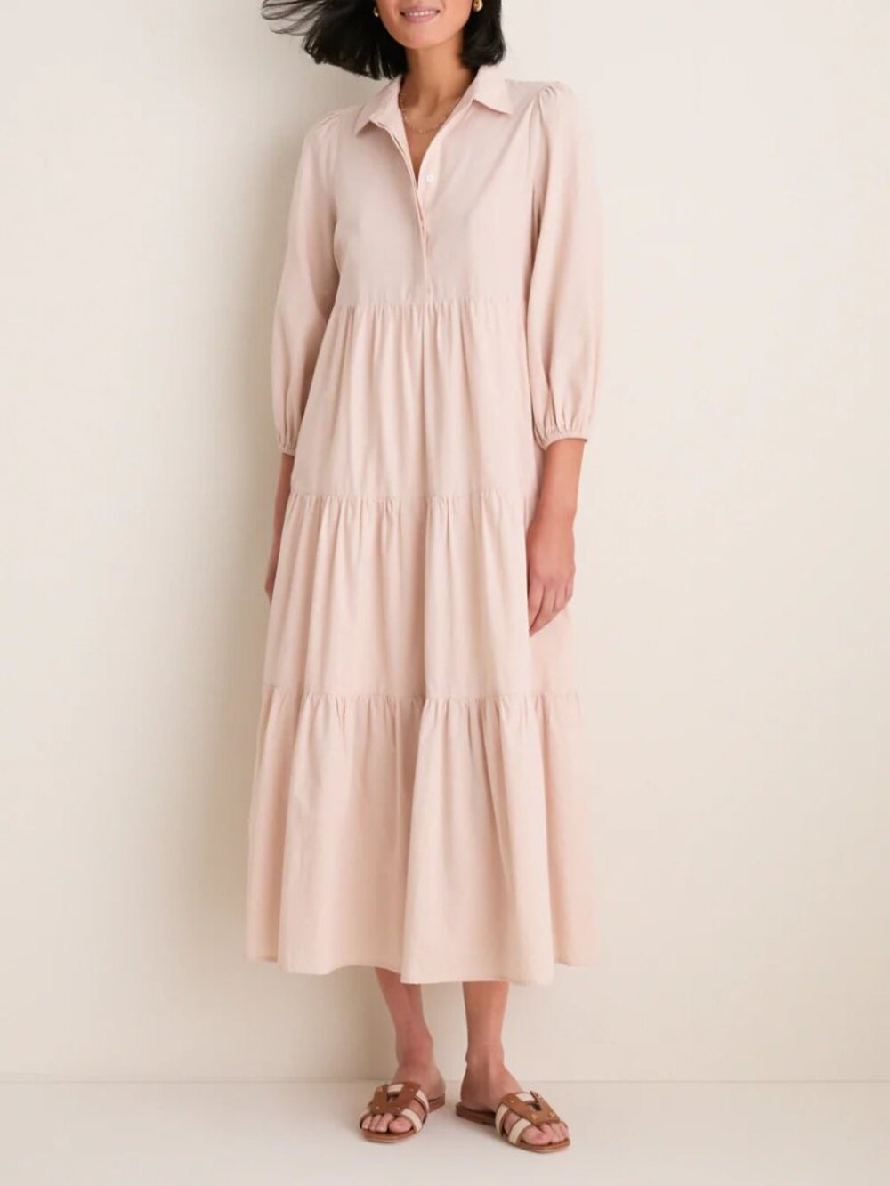 NWT Pomander Place Sandstone Cotton Mabel Maxi Tiered Dress Sz. L - Picture 2 of 10